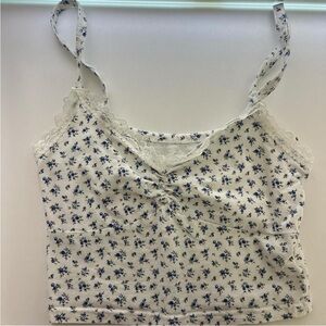 SHEIN White and Blue Floral Camisole